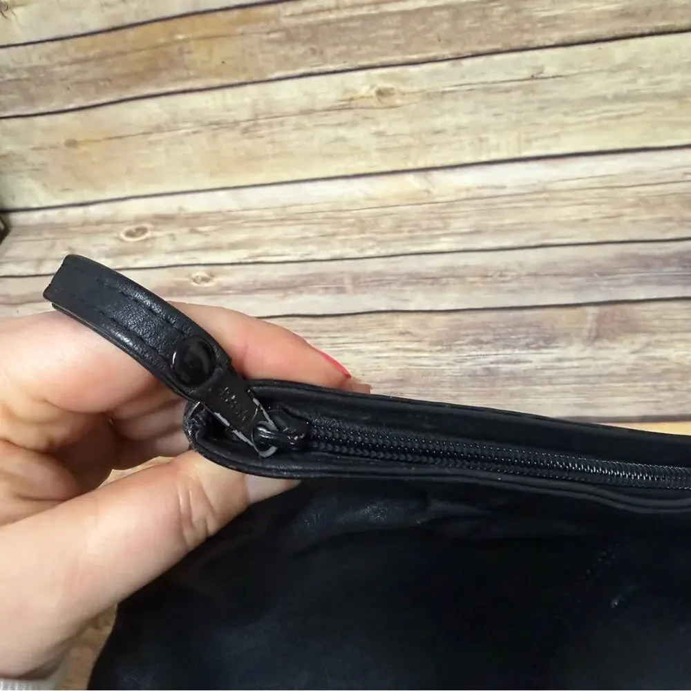 Chic Black Leather Wristlet Clutch. 10.5